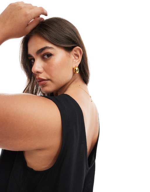 ASOS DESIGN Curve vest with scoop back in linen blend in black, 3 of 4