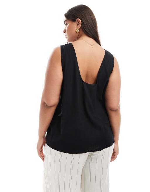 ASOS DESIGN Curve vest with scoop back in linen blend in black, 4 of 4