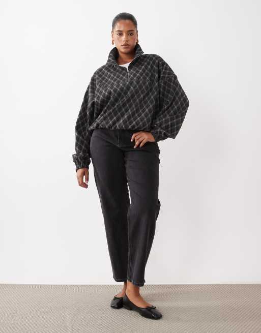 ASOS DESIGN Curve - Veste coupe-vent brossée à demi-fermeture éclair et motif losanges - Noir, 2 de 4