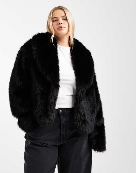 ASOS DESIGN Curve - Veste en fausse fourrure avec col châle - Noir - view 1