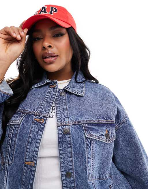 ASOS DESIGN Curve Veste en jean oversize style annees 90 Bleu moyen delave ASOS