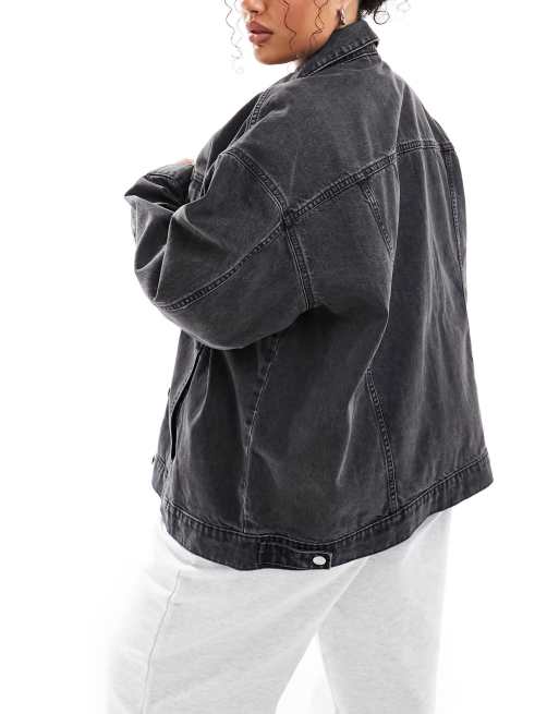 ASOS DESIGN Curve - Veste en jean oversize style années 90 - Noir délavé, 3 de 4