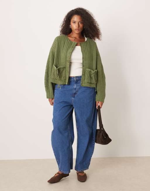 ASOS DESIGN Curve - Veste matelassée avec poches nouées - Kaki délavé, 3 de 4