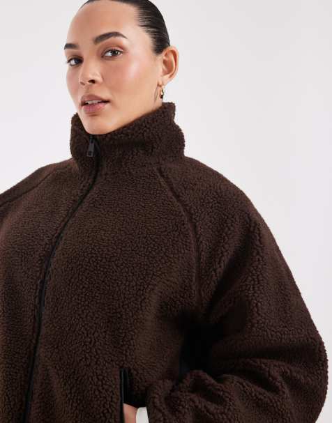 ASOS DESIGN Curve veste zippée en imitation peau de mouton chocolat - view 1