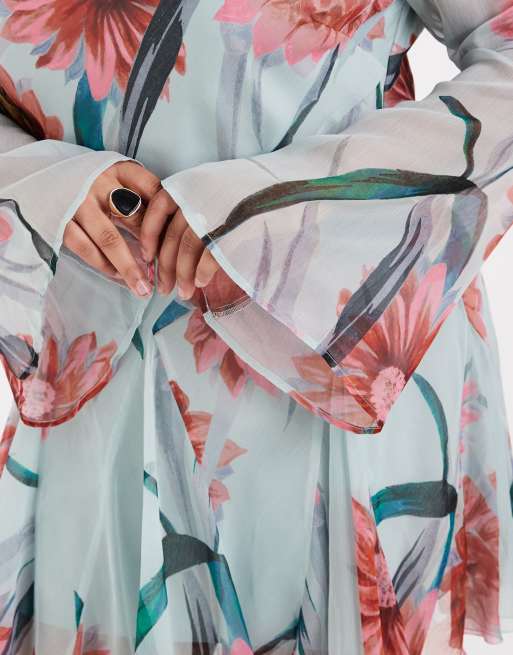 ASOS DESIGN Curve - Vestido corto de manga larga con estampado floral, 4 de 4