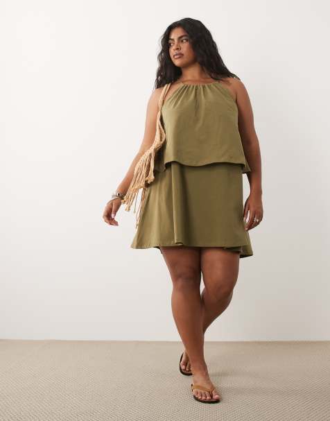ASOS DESIGN Curve - Vestido corto estilo babydoll con lazada en el cuello - view 1