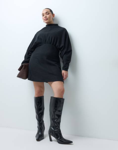 ASOS DESIGN Curve vestido corto supersuave con cintura entallada en negro - view 1