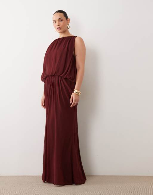 ASOS DESIGN Curve - vestido maxi blusón con drapeado y espalda baja en chocolate caliente, 2 de 4