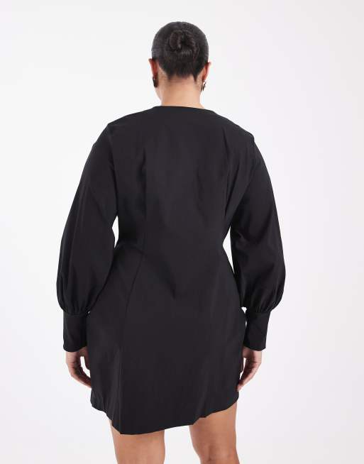 ASOS DESIGN Curve vestido mini estructurado abotonado tipo americana en negro, 3 de 4