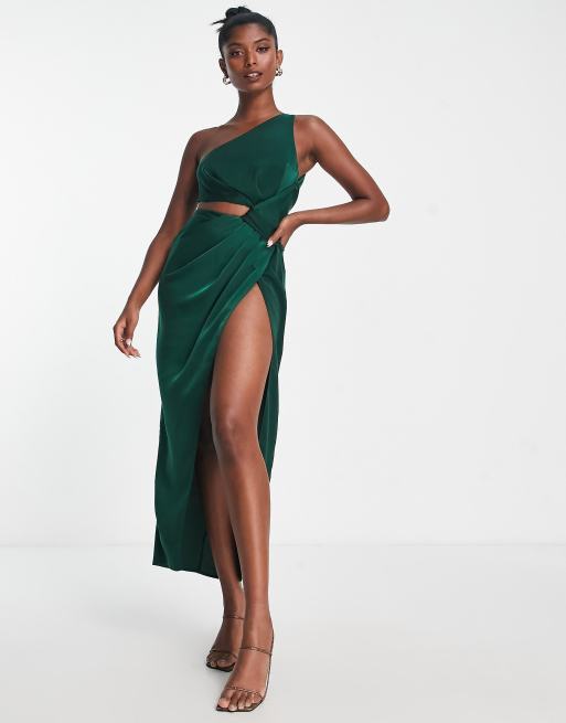 ASOS DESIGN Curve - Vestito al polpaccio verde con cut-out e nodo, 4 di 4