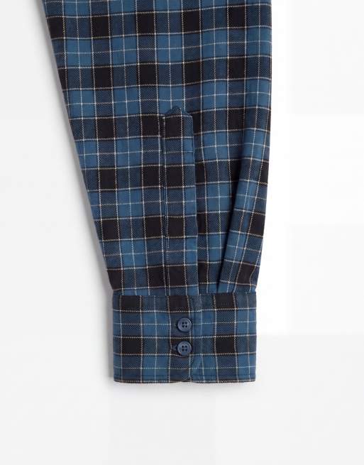 ASOS DESIGN Curve - Vestito camicia boyfriend corto blu navy a quadri con sciarpa multiuso, 8 di 8