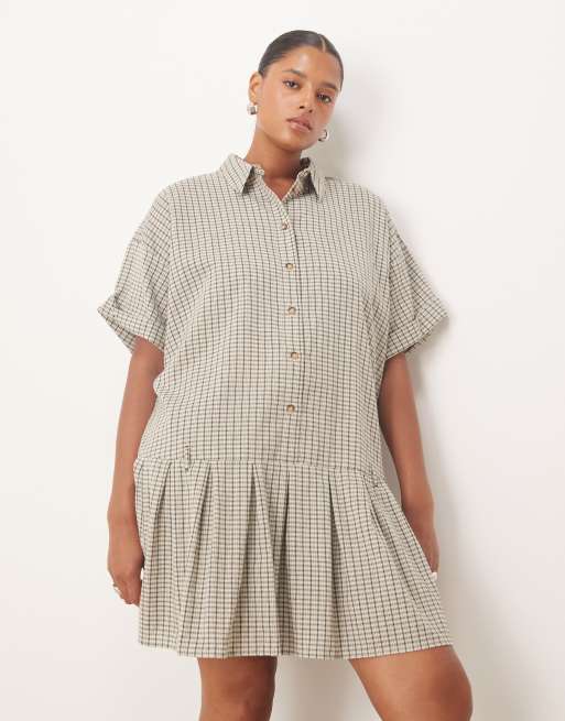 ASOS DESIGN Curve - Vestito camicia corto squadrato monocromatico a quadri con vita scesa, 2 di 4