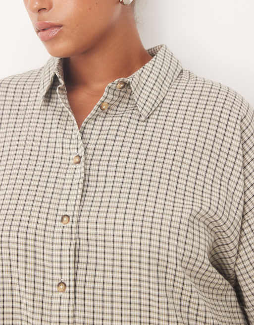 ASOS DESIGN Curve - Vestito camicia corto squadrato monocromatico a quadri con vita scesa, 3 di 4