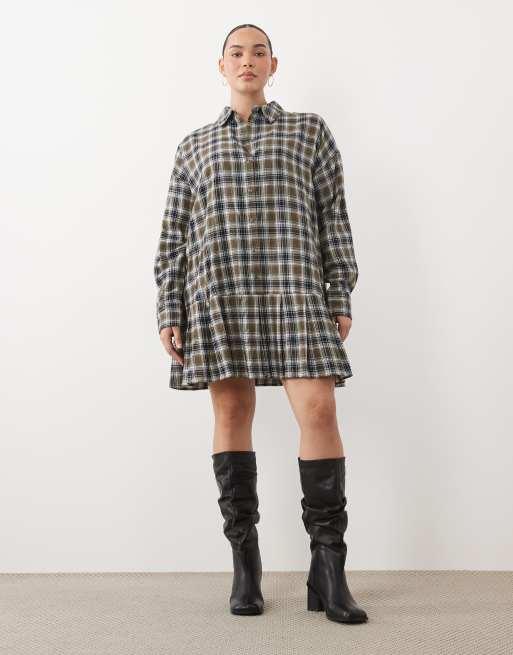 ASOS DESIGN Curve vestito camicia mini con orlo a volant a quadri multicolore, 2 di 4