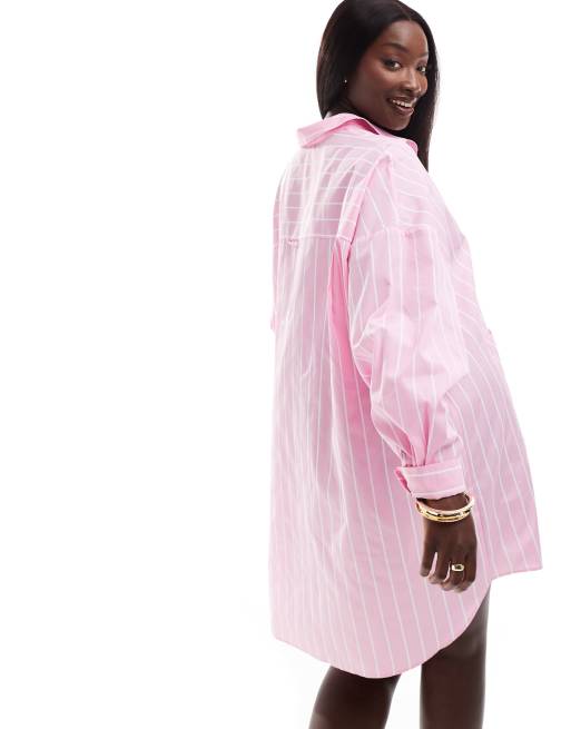 ASOS DESIGN Curve - Vestito camicia oversize a righe pastello con tasche basse, 4 di 4