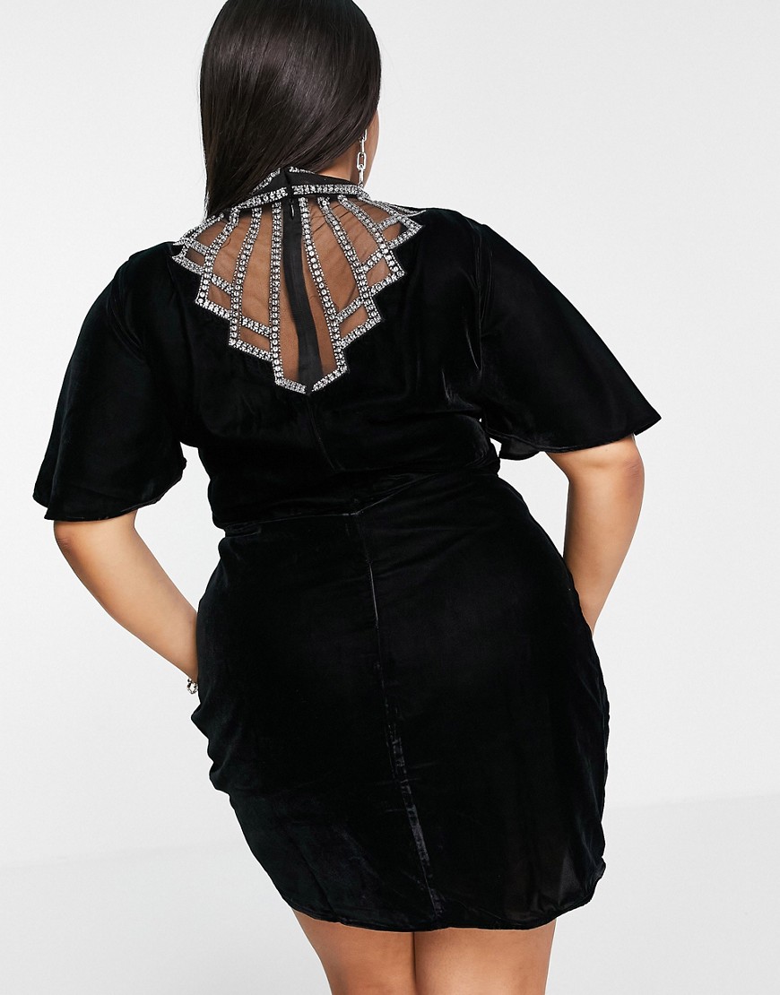 ASOS DESIGN Curve - Vestito con colletto decorato e maniche con volant-Nero  donna Nero - immagine3