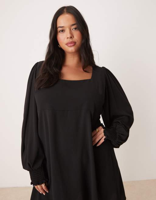 ASOS DESIGN Curve - Vestito corto a maniche lunghe nero allacciato sul retro, 4 di 4
