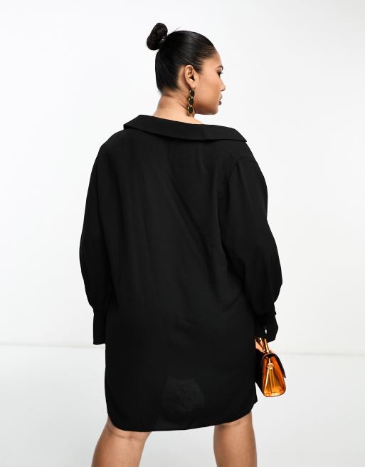 ASOS DESIGN Curve - Vestito corto a maniche lunghe nero con scollo ad anello, 4 di 4