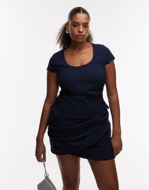 ASOS DESIGN Curve - Vestito corto blu navy con maniche ad aletta e gonna a portafoglio - view 1