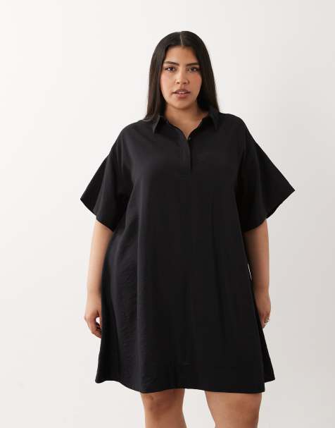 ASOS DESIGN Curve - Vestito corto comodo a maniche corte nero in tessuto tecnico - view 1