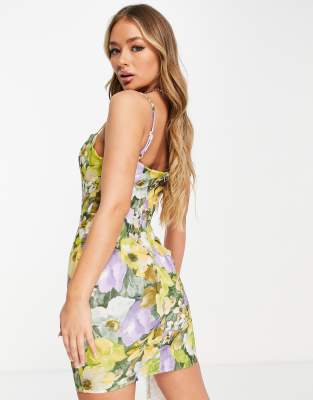 Curve Asos Donna Abbigliamento Vestiti Vestiti eleganti Vestito corto con coppe senza maniche colore verde con stampa a fiori 