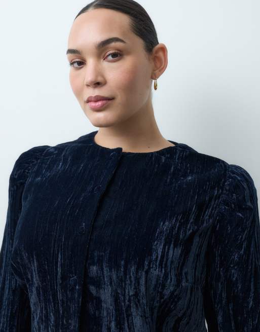 ASOS DESIGN Curve vestito corto con girocollo e bottoni, in velluto navy, 2 di 4