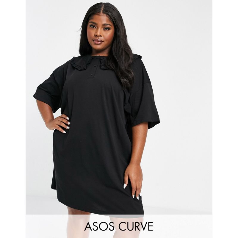Donna 8XIhD DESIGN Curve - Vestito corto da giorno nero con colletto prairie oversize