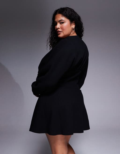 ASOS DESIGN Curve - Vestito corto nero morbidissimo con scollo a barchetta e maniche ad ali di pipistrello, 2 di 4