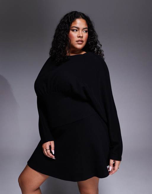 ASOS DESIGN Curve - Vestito corto nero morbidissimo con scollo a barchetta e maniche ad ali di pipistrello, 4 di 4