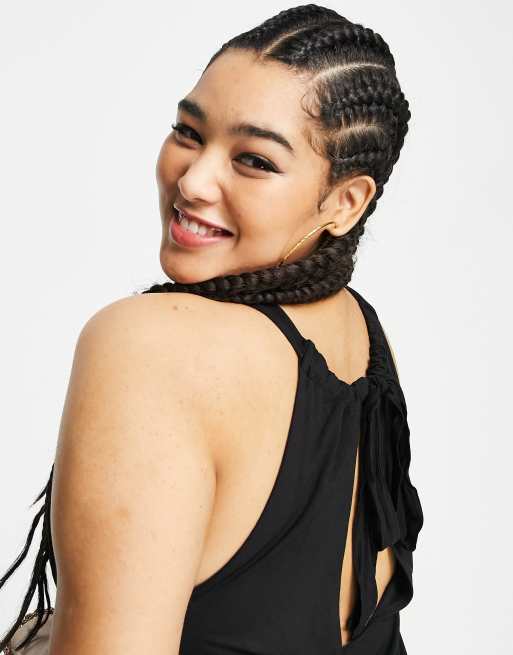 ASOS DESIGN Curve - Vestito corto nero raccolto sul collo con schiena scoperta, 3 di 4