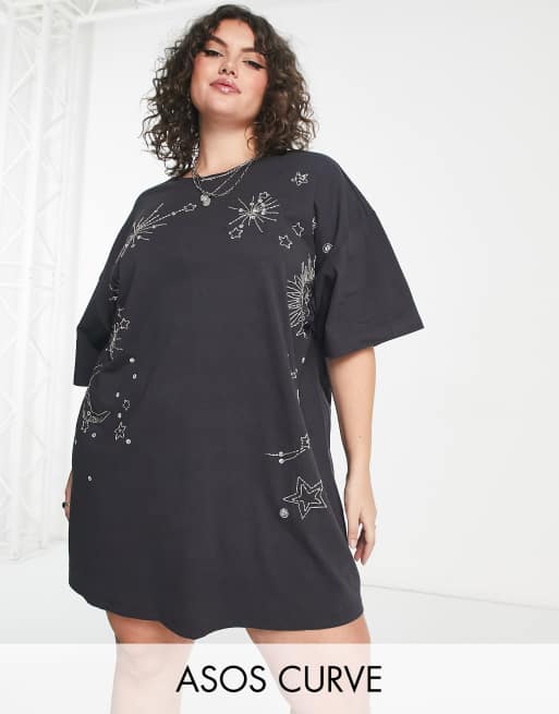 ASOS DESIGN Curve Vestito corto stile t shirt oversize antracite