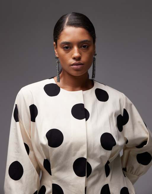 ASOS DESIGN Curve - Vestito corto strutturato in stile blazer con bottoni a pois, 3 di 4