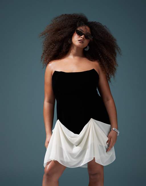 ASOS DESIGN Curve Vestito corto strutturato in velluto nero con