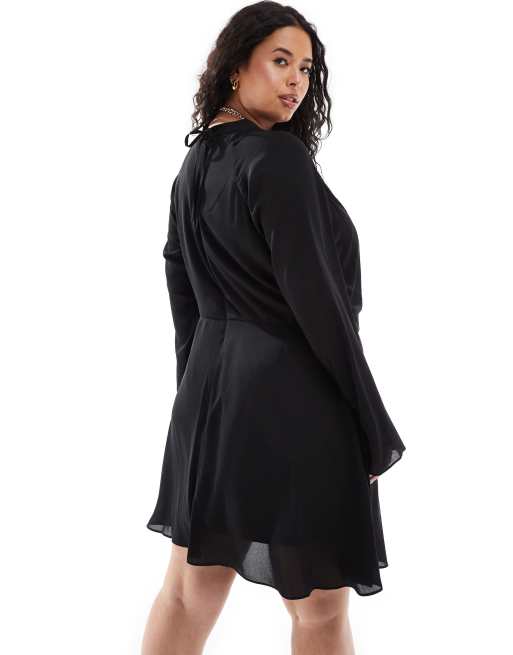 ASOS DESIGN Curve - Vestito da giorno corto nero accollato, 4 di 4