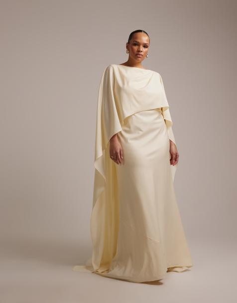 ASOS DESIGN Curve - Vestito da sposa lungo color avorio con mantella e schiena scoperta - view 1
