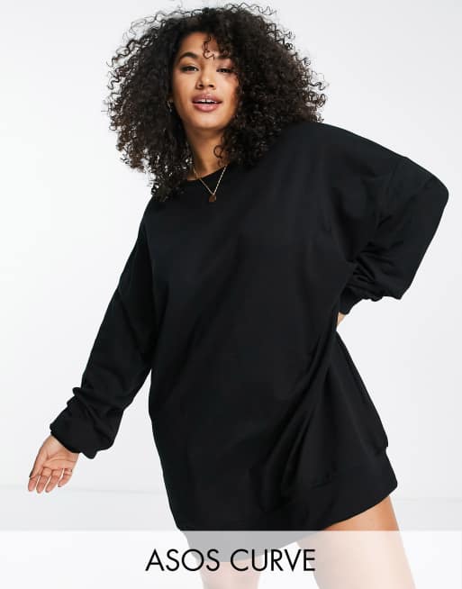 ASOS DESIGN Curve - Vestito felpato corto oversize nero 
