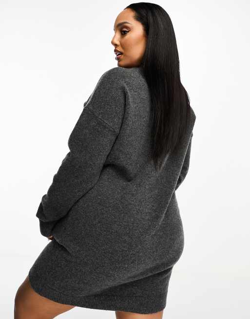 ASOS DESIGN Curve - Vestito girocollo corto in maglia antracite , 2 di 4