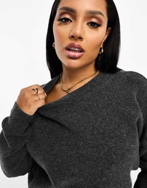 ASOS DESIGN Curve - Vestito girocollo corto in maglia antracite , 3 di 4
