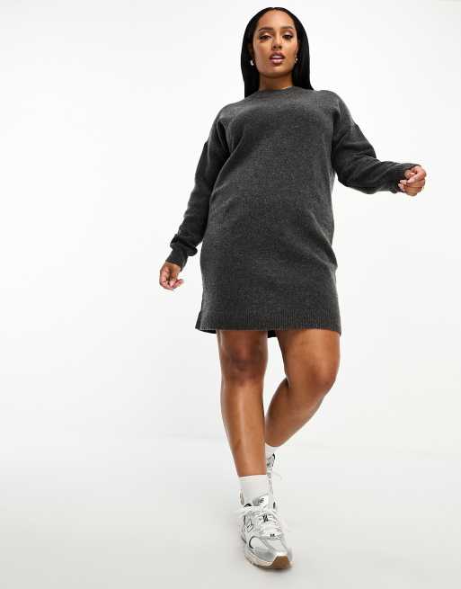 ASOS DESIGN Curve - Vestito girocollo corto in maglia antracite , 4 di 4