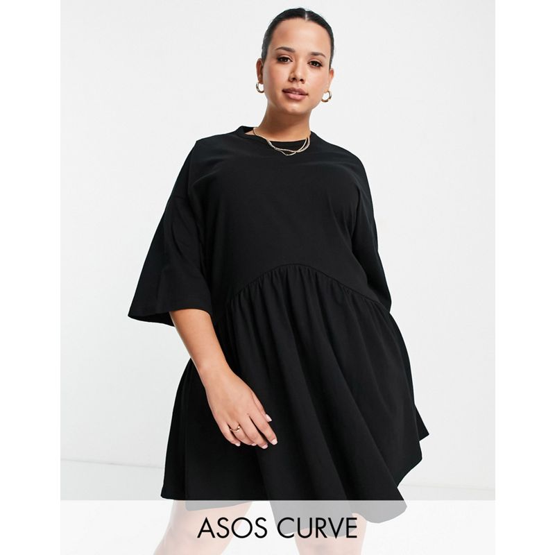 Vestiti Donna DESIGN Curve - Vestito grembiule corto oversize con vita scesa nero