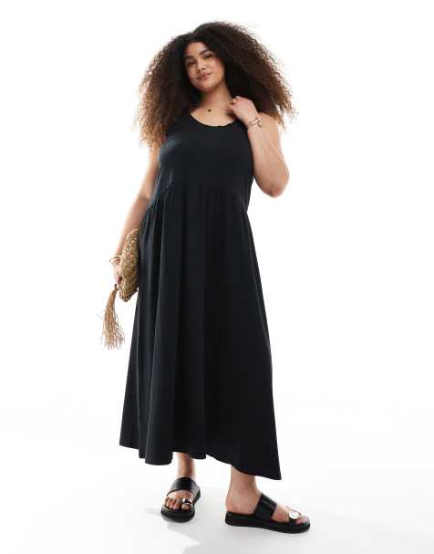 ASOS DESIGN Curve - Vestito grembiule midi con scollo rotondo nero - view 1