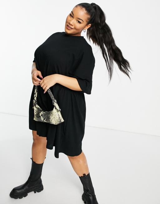 ASOS DESIGN Curve - Vestito grembiule super oversize con maniche a volant nero , 4 di 4
