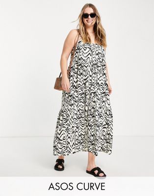 ASOS DESIGN Curve tiered cami maxi dress with faux shell buttons in animal pattern print  - ASOS Price Checker
