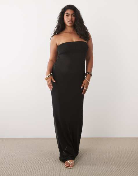 ASOS DESIGN Curve - Vestito lungo a fascia in rete trasparente nero - view 1
