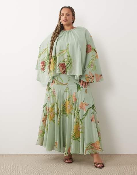 ASOS DESIGN Curve - Vestito lungo a mantella con godet multicolore - view 1