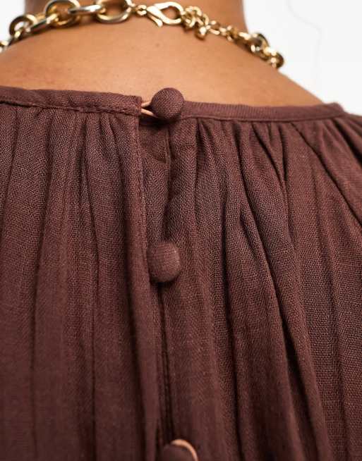 ASOS DESIGN Curve - Vestito lungo a trapezio color cioccolato in tessuto doppio, 2 di 4