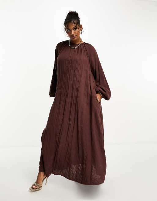 ASOS DESIGN Curve - Vestito lungo a trapezio color cioccolato in tessuto doppio, 4 di 4
