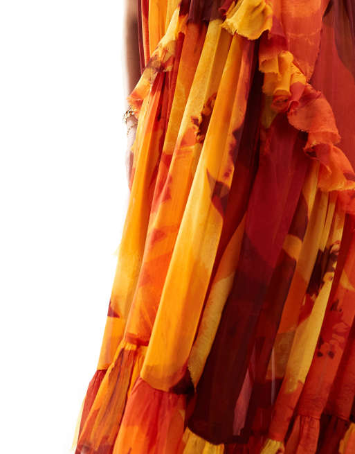 ASOS DESIGN Curve - Vestito lungo a trapezio con scollo rotondo e volant a fiori , 3 di 4