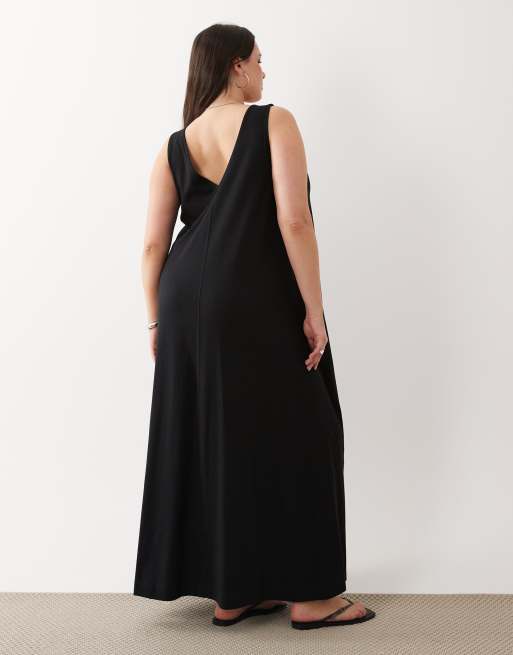 ASOS DESIGN Curve - Vestito lungo a trapezio nero, 4 di 4
