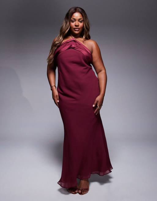 ASOS DESIGN Curve - Vestito lungo allacciato al collo con nastri in raso rosso ciliegia